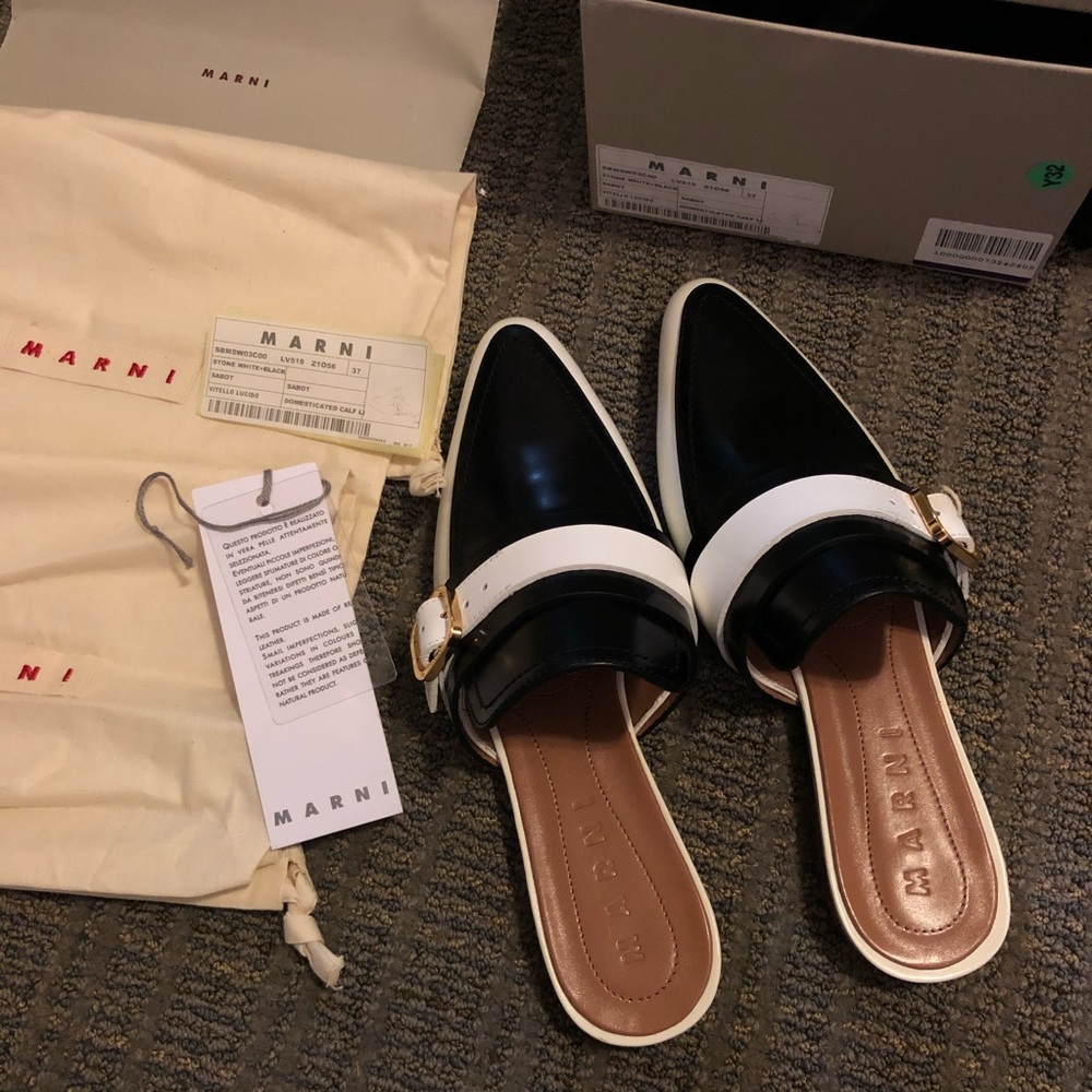 Marni Backless Loafers, Stone White/Black
